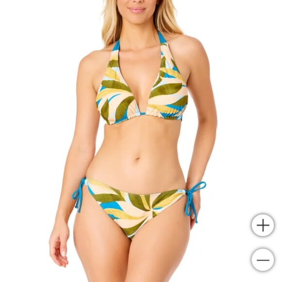Hurley Womens Bikini Teal Multicolor Reversible 2-Piece UPF 50 Halter Top Bottom - Picture 1 of 4